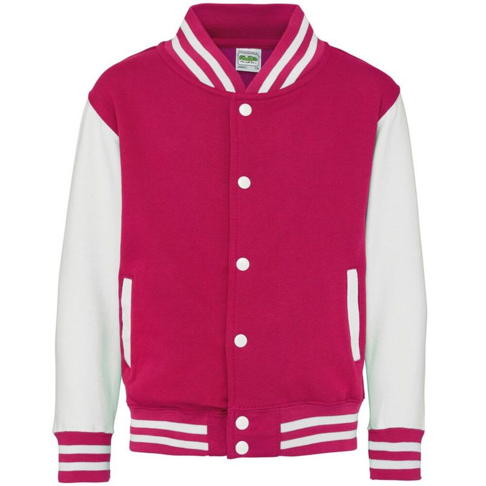 Awdis Childrens/Kids Varsity Jacket / Hot Pink/White